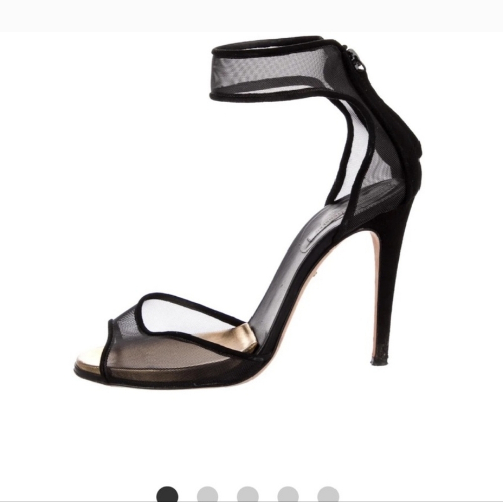 Nib Diane Von Furstenberg Suede D'Orsay Black and Gold Heels with Stiletto Sz 9M - Picture 2 of 11